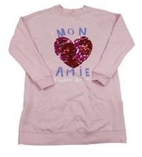 Růžové teplákové šaty se srdíčkem z flitrů a nápisem George 