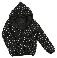 Černá šusťáková prošívaná zimní bunda se srdíčky a kapucí 