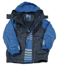 Tmavomodro-modrá nepromokavá jarní bunda s odepínací kapucí Tchibo