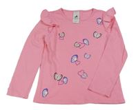 Růžové triko s motýlky a volánky C&A