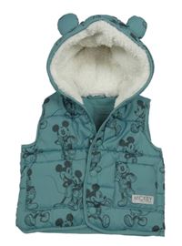 Zelená šusťáková zateplená vesta s Mickeym a kapucí George