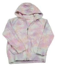 Růžovo-fialovo-bílá batiková propínací mikina s kapucí Next 