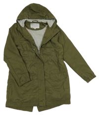 Khaki šusťákový jarní kabát s kapucí Pocopiano 
