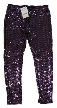 Nové - Černo-růžové flitrové legíny Next