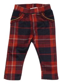 Červeno-tmavomodré kostkované legíny s volánky Ergee