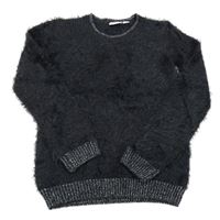 Tmavomodrý chlupatý svetr Alive