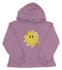 Lila mikina se smajlíkem a kapucí 
