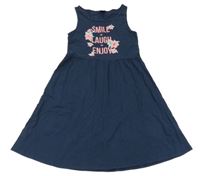 Tmavomodré bavlněné šaty s nápisem Y.F.K. 