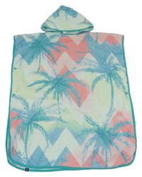 Světlemodro-růžové froté osušokové pončo s palmami a kapucí Decathlon