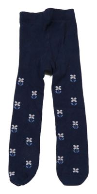Tmavomodré květované punčocháče M&S