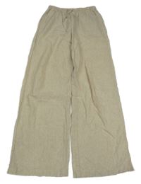 Béžové lněné wide leg kalhoty H&M