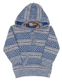 Modrý melírovaný vzorovaný svetr s kapucí H&M