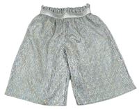 Stříbrné vzorované plisované slavnostní culottes kalhoty TU 