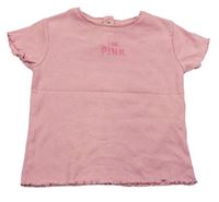 Růžové žebrované tričko s nápisy ZARA