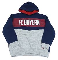 Tmavomodro-šedá fotbalová mikina FC Bayern München a pruhy a kapucí 