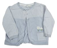 Světlemodrofialovo-bílý propínací svetr s kytičkami a vzorem the little white company