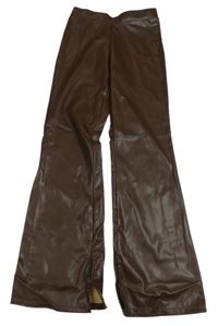 Tmavohnědé flare koženkové kalhoty H&M