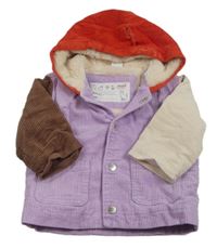 Levandulovo-hnědo-smetanová manšestrová zateplená bunda s kapucí Seed