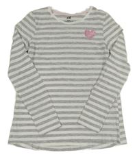 Bílo-šedé pruhované melírované triko se třpytivým srdíčkem H&M