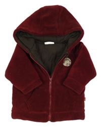 Vínová plyšová zateplená bunda s nášivkou a kapucí 