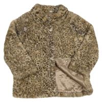 Hnědo-smetanovo-béžový vzorovaný kožešinový zateplený kabát s límečkem Tu