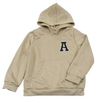 Béžová mikina s písmenkem a kapsou a kapucí SHEIN