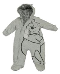 Nové - šedo-bílá melírovaná zateplená kombinéza s Pú a kapucí s oušky George