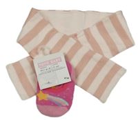 Nové - Světlepudrovo-starorůžová pruhovaná šála Kitchoun + teplé neviditelné ponožky s kometou vel. 17-20