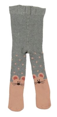 Šedo-pudrové teplé punčocháče s myšmi a puntíky lupilu