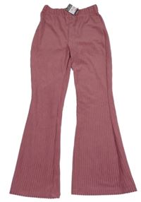 Nové - starorůžové žebrované flare plyšové kalhoty PRIMARK