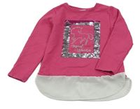 Tmavorůžová mikina s jednorožcem a překlápěcími flitry a všitou bílou halenkou Topolino