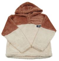 Světlepudrovo-starorůžová chlupatá mikina s nášivkou a kapucí DKNY