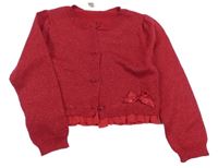 Červené melírované propínací svetrové bolérko s mašlí a třpytkami a volánkem Fagottino