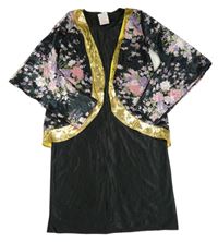 Kostým - Černo-zlaté šaty s bolérkem s kytičkami