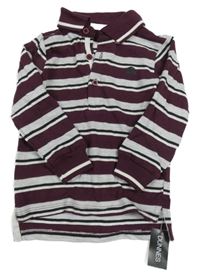 Nové - tmavovínovo-šedo-černo-bílé pruhované mikinotriko s autem a límečkem St. Bernard