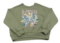 Khaki mikina s motýlkem s flitry a nápisy Tu