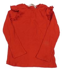 Červené žebrované triko s volánky H&M
