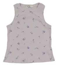 Světlefialový žebrovaný crop top s kytičkami H&M