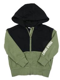 Khaki-černá propínací mikina s nápisem a kapucí Kuniboo