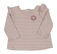 Bílo-růžová pruhovaná mikina s květem a volánky Matalan