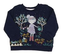 Tmavomodrá mikina s holčičkou a stromečky so cute