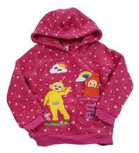 Tmavorůžová puntíkatá chlupatá mikina s Teletubbies a kapucí zn. George