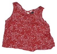 Vínový květovaný crop top New Look