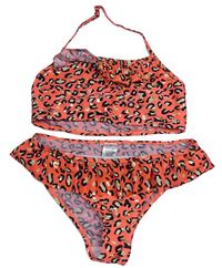 Neonově oranžové dvoudílné plavky s leopardím vzorem Primark