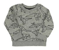 Šedá melírovaná mikina s dinosaury Primark