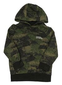 Khaki-černá vzorovaná mikina s nápisem a kapucí F&F