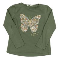 Khaki triko s motýlem z květů H&M