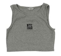 Šedý melírovaný žebrovaný crop top s nápisy a číslem Primark