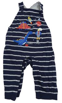 Tmavomodro-šedé pruhované laclové tepláky s dinosaury a raketami Bluezoo