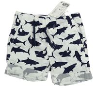 Bílé plátěné kraťasy se žraloky H&M